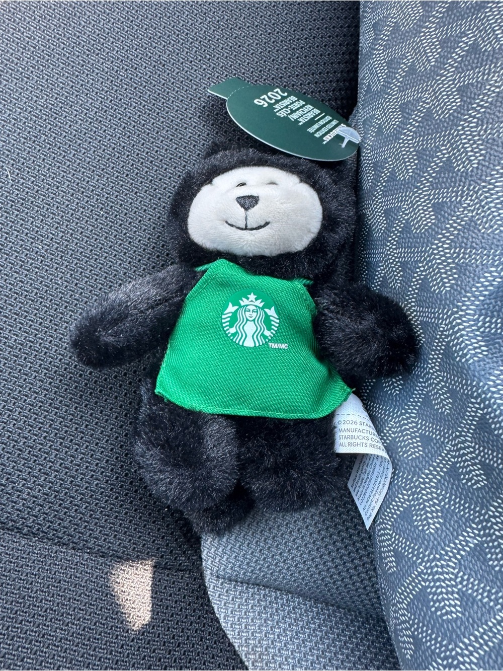 Starbucks Black cat barista plush Keychain with Green Apron